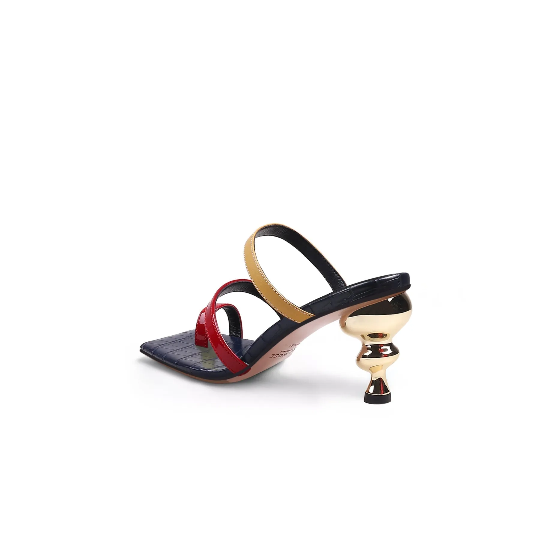 Toe-Strap Metallic Heel Leather Sandal - Red