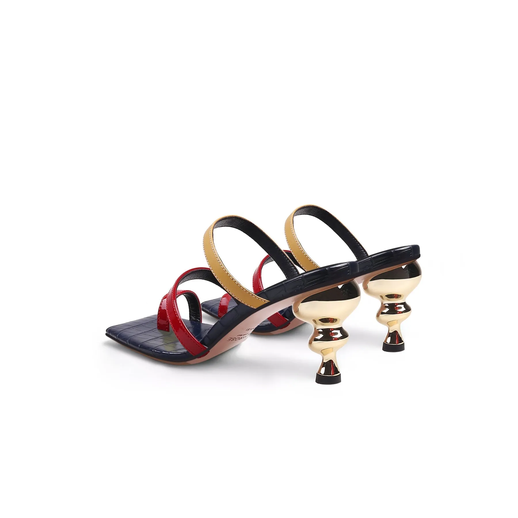 Toe-Strap Metallic Heel Leather Sandal - Red
