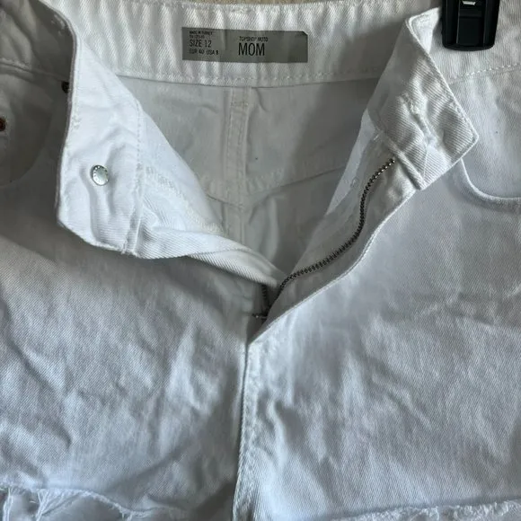 Topshop Women's Mom High Rise White Denim Shorts Size 12