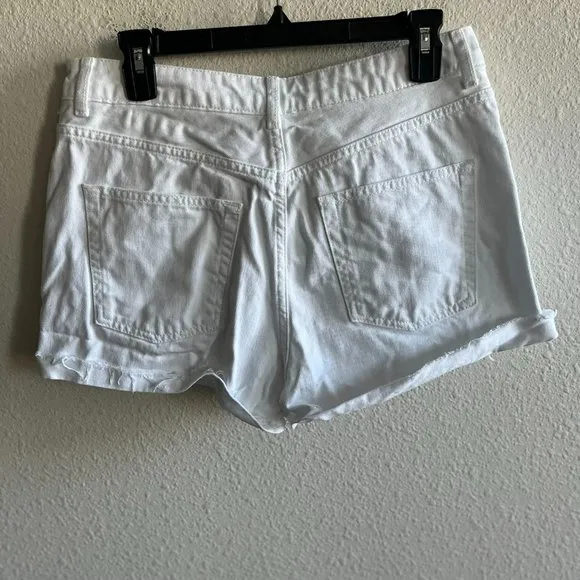 Topshop Women's Mom High Rise White Denim Shorts Size 12
