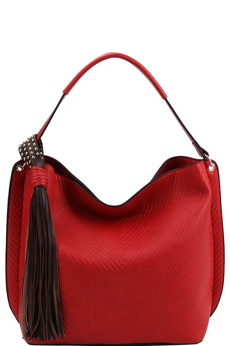 Trendy Chic Tassel Satchel With Long Strap
