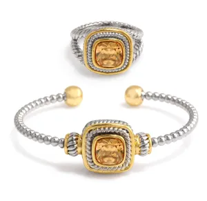 TWO TONE CHAMPAGNE CRYSTAL CUFF BRACELET AND RING SET #JJSET-1962CHM (AC24)