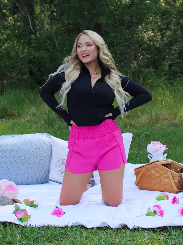 Ultra High Waisted Activewear Shorts, Hot Pink