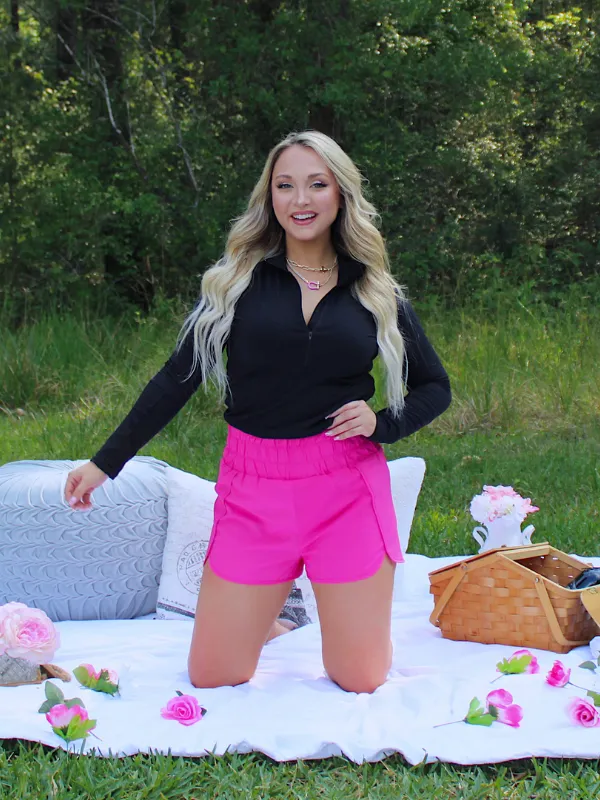 Ultra High Waisted Activewear Shorts, Hot Pink