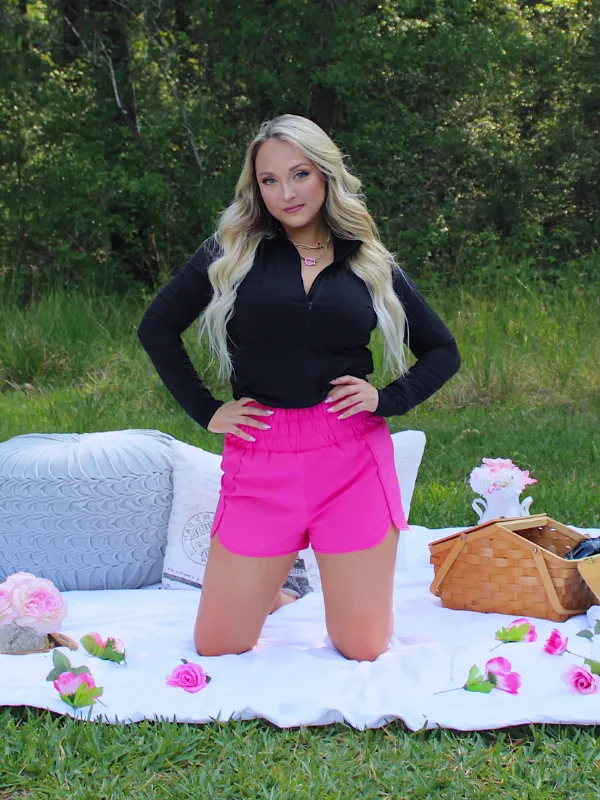 Ultra High Waisted Activewear Shorts, Hot Pink