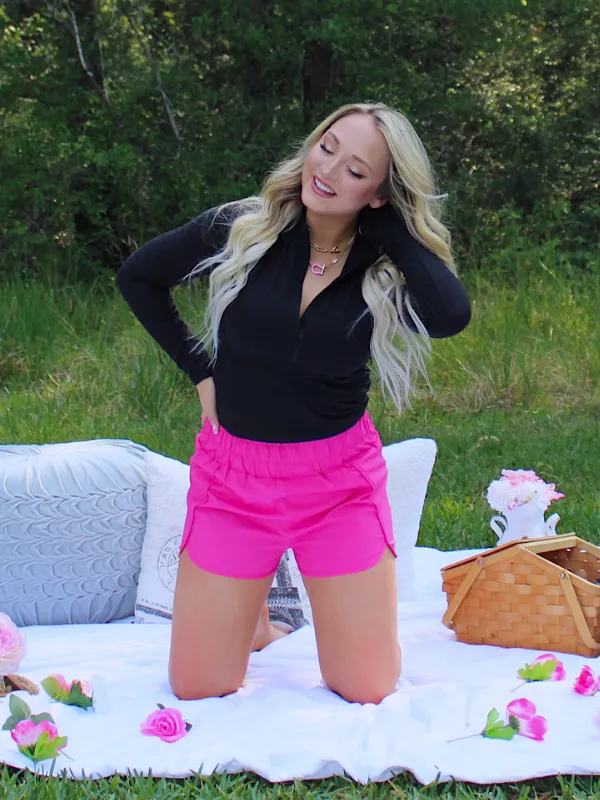 Ultra High Waisted Activewear Shorts, Hot Pink