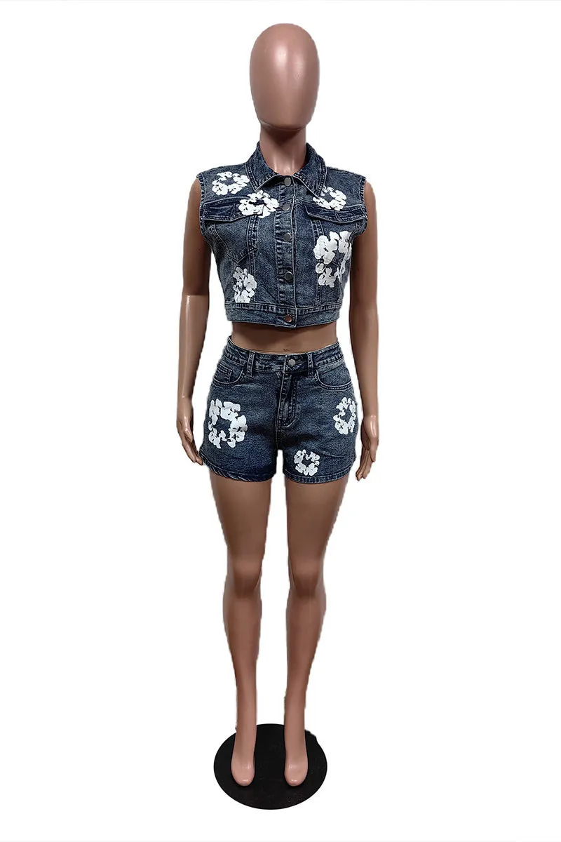 UM0194 Denim Vest and Shorts Set