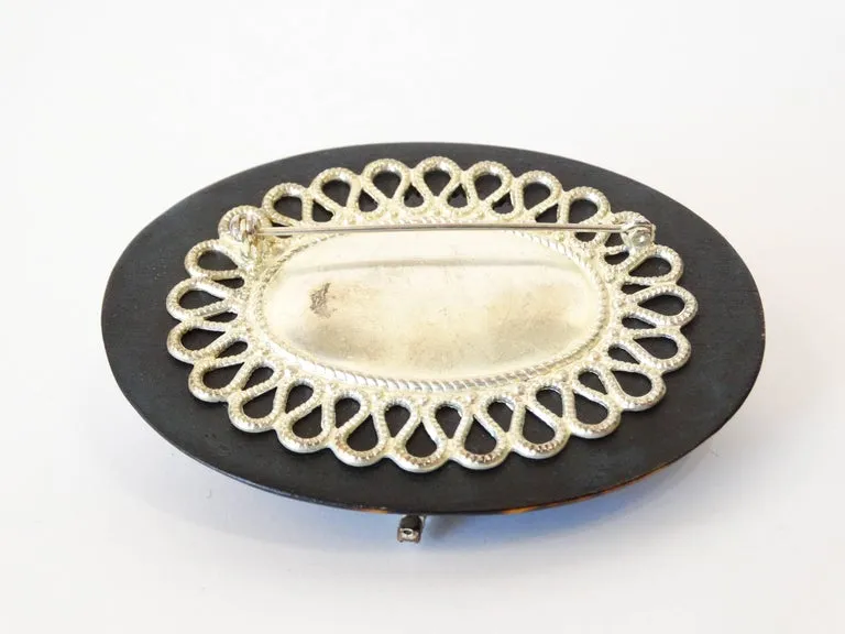 Unsigned Tortoise Shell Rhinestone Brooch