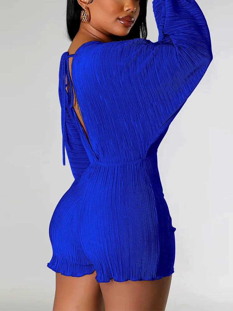 V Neck Pleated Romper