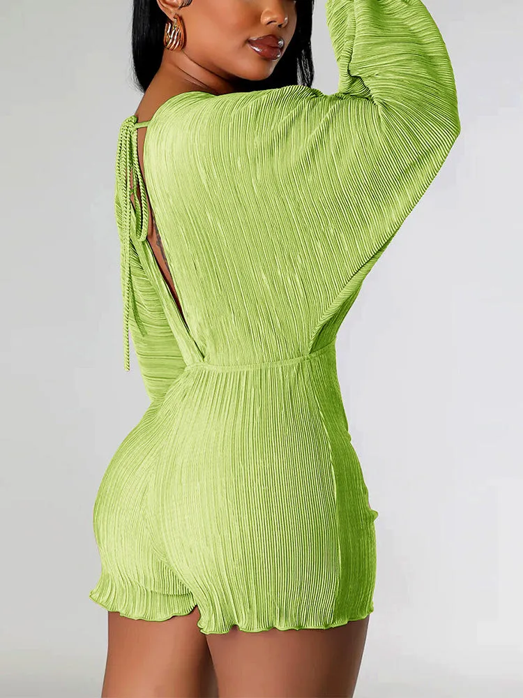 V Neck Pleated Romper