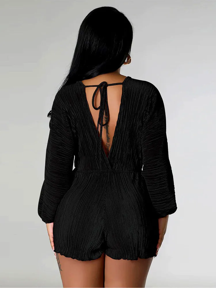 V Neck Pleated Romper