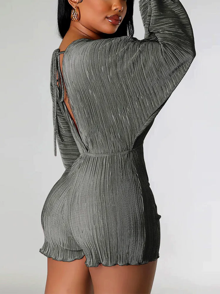 V Neck Pleated Romper