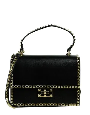 Valentino Black Leather No Limit Single Handle Rockstud Bag w. Strap