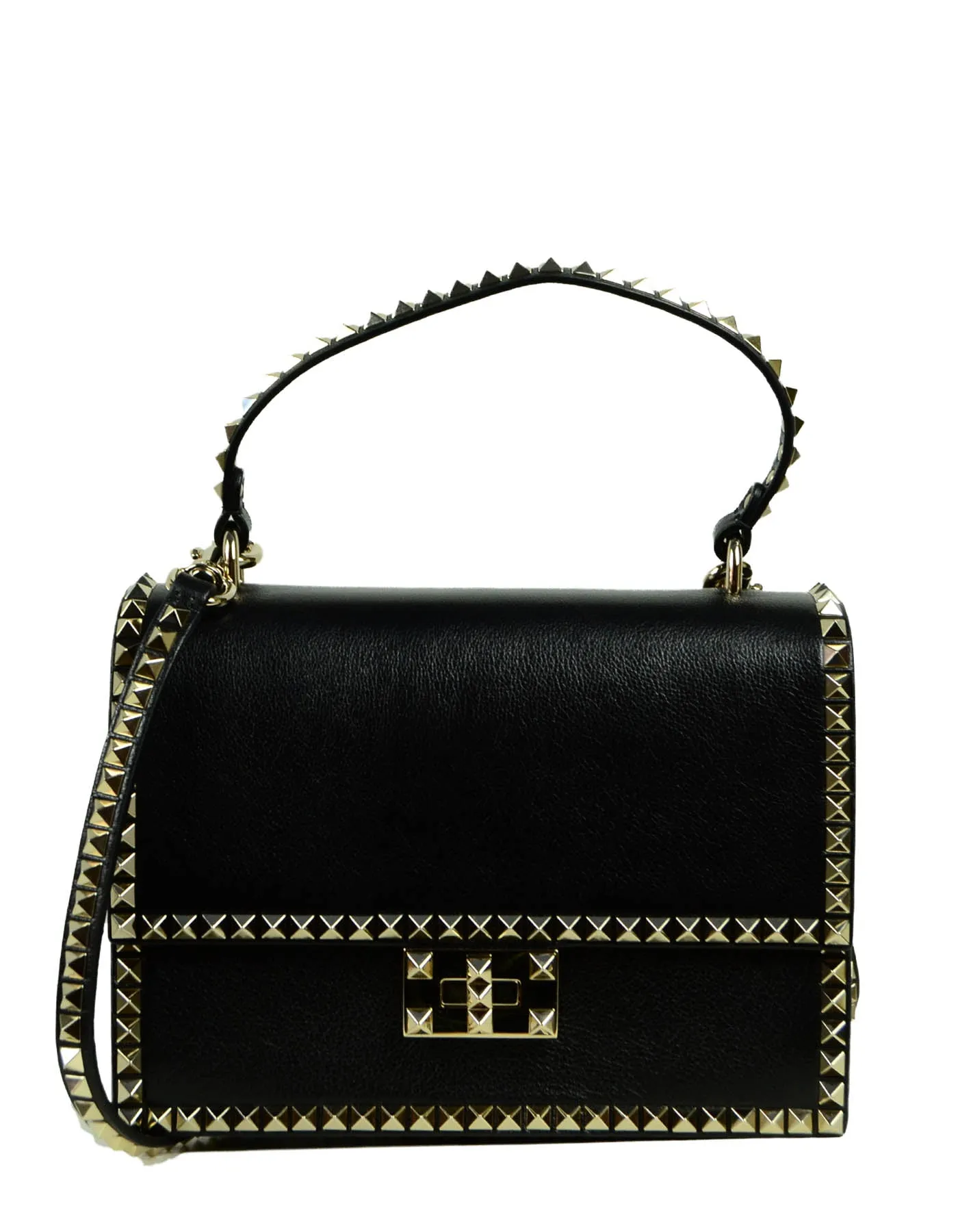 Valentino Black Leather No Limit Single Handle Rockstud Bag w. Strap