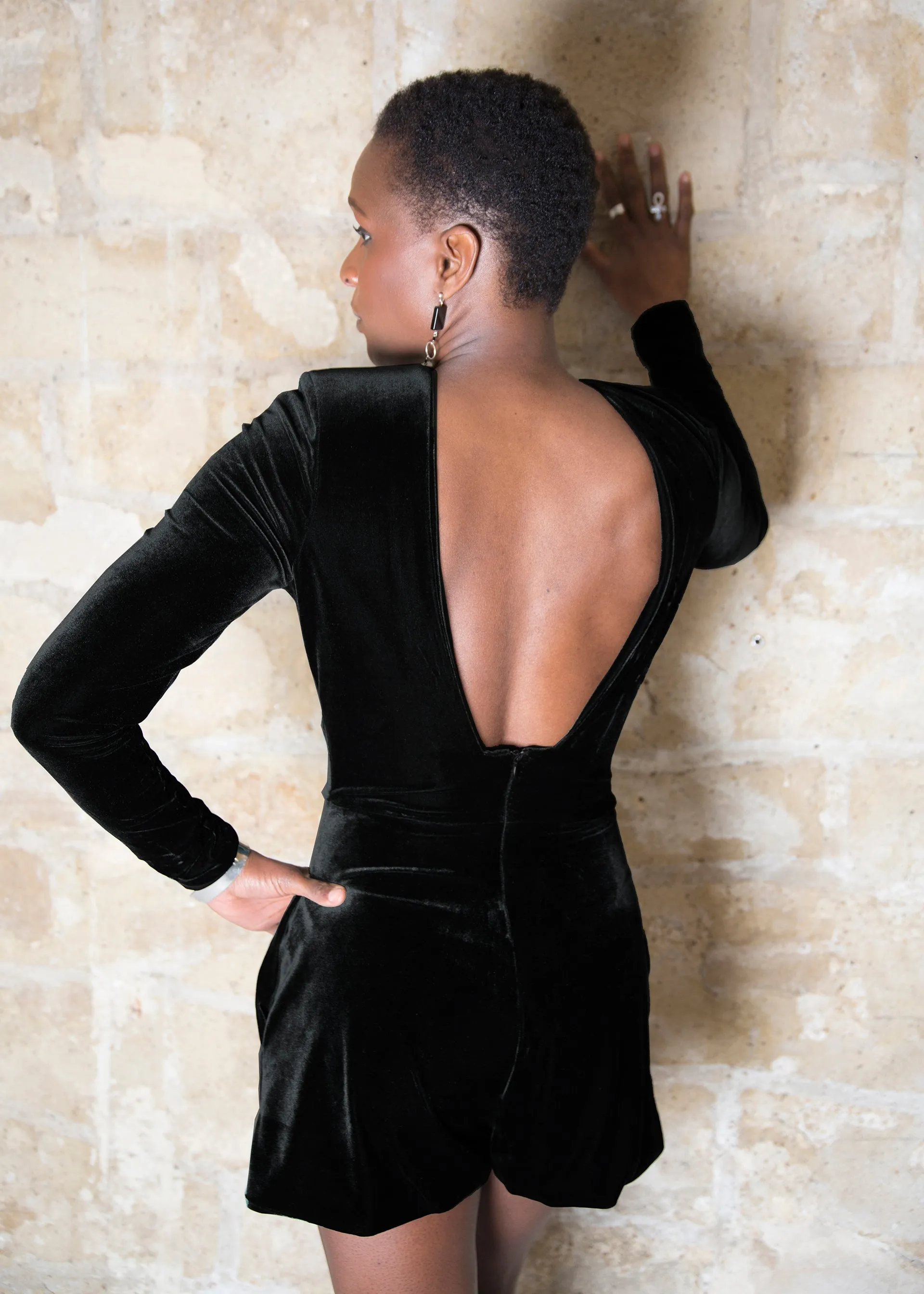 VELVET ROMPER PITCH BLACK