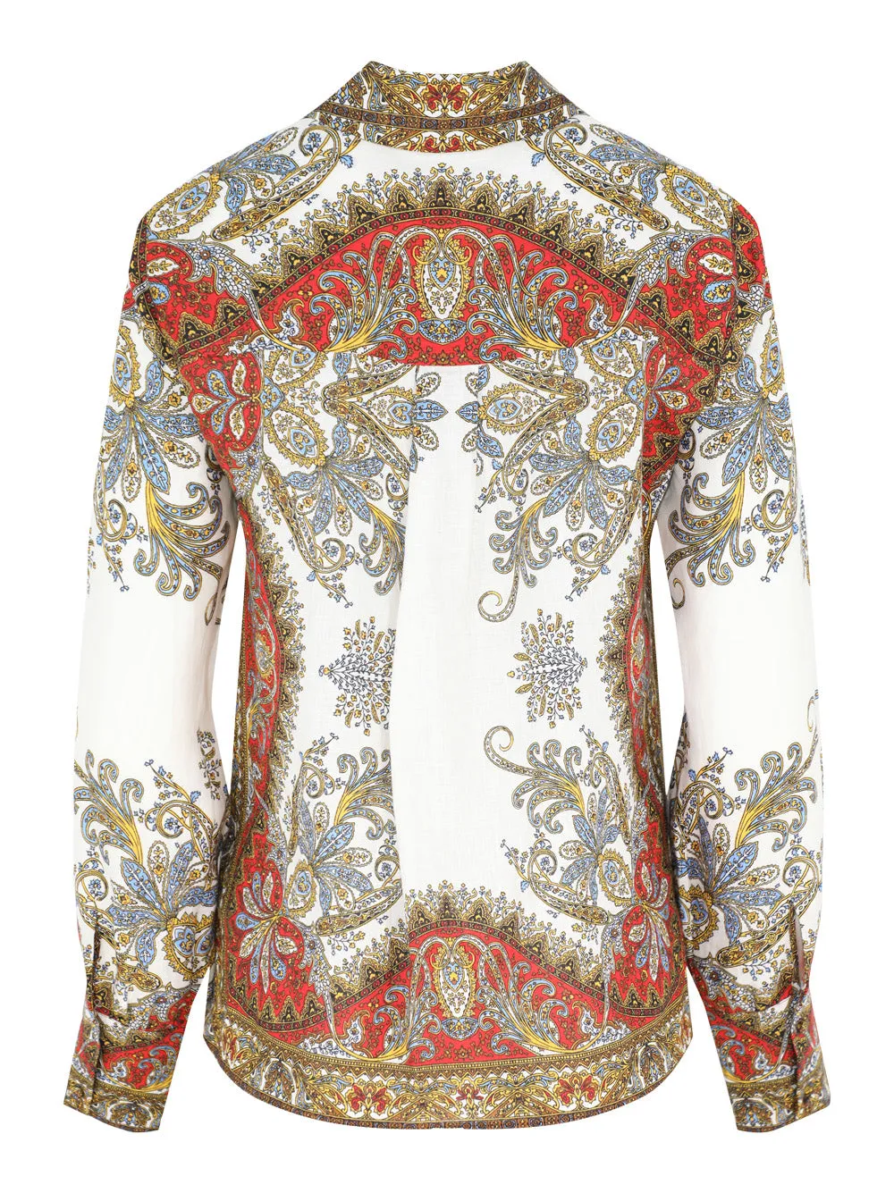 Veronica Beard Maryam Linen Shirt in Dove/Red Multi