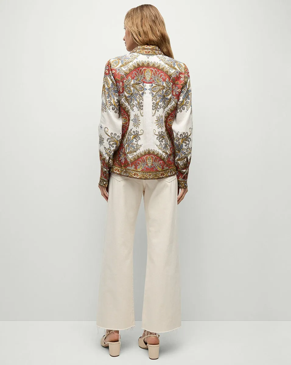 Veronica Beard Maryam Linen Shirt in Dove/Red Multi
