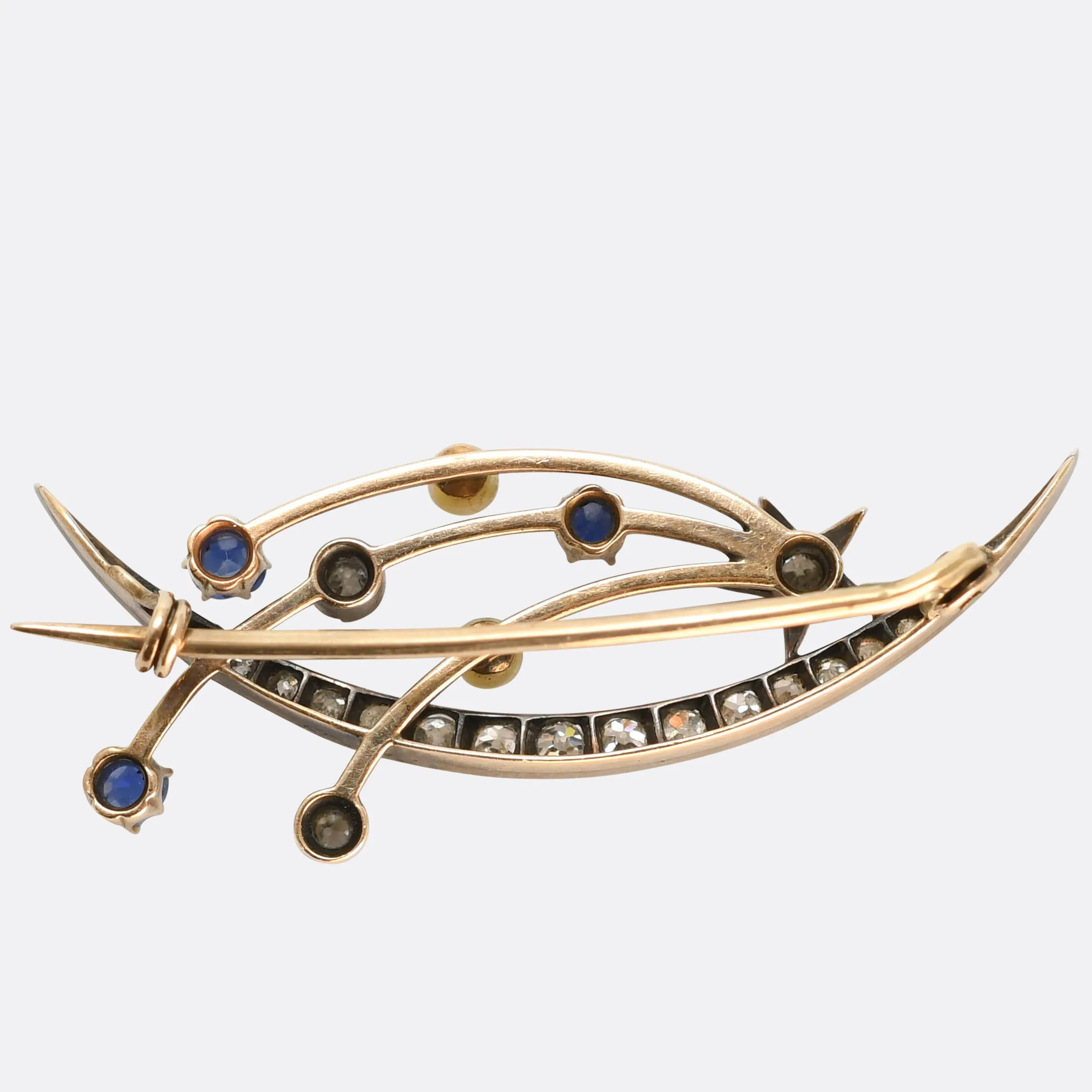 Victorian Celestial Shooting Star & Crescent Moon Brooch