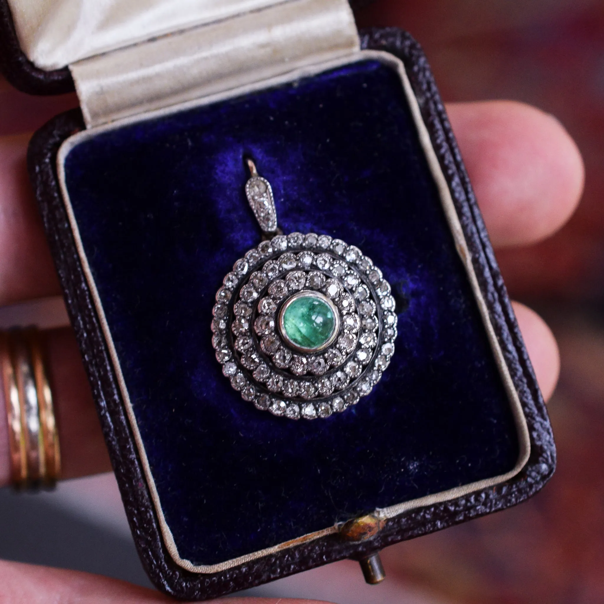 Victorian Diamond & Emerald Cluster Pendant