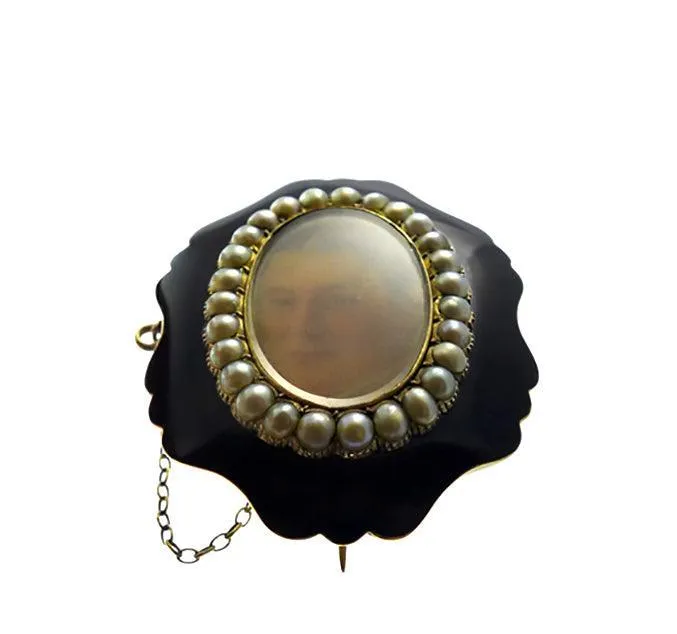 Victorian Enamel & Pearl Locket Brooch