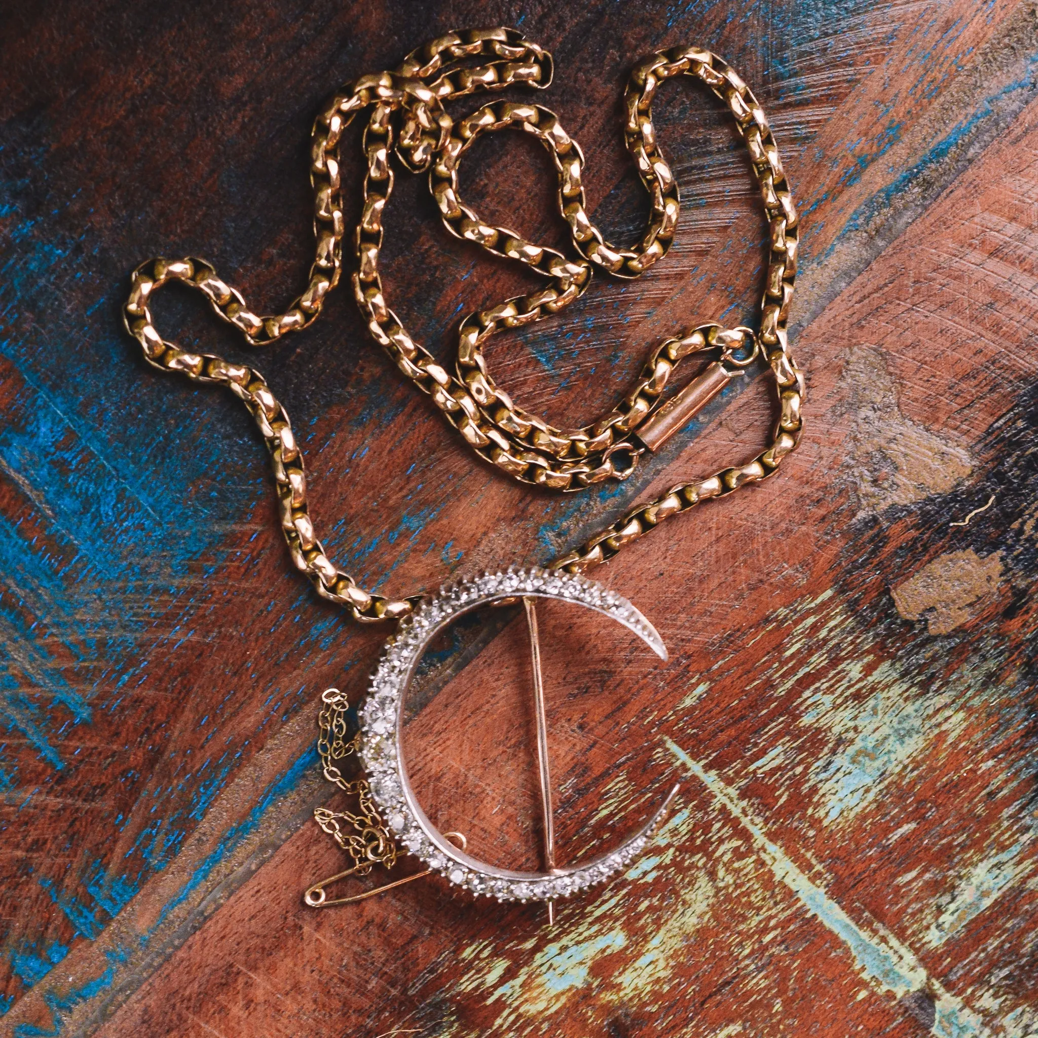 Victorian Old Cut Diamond Crescent Brooch