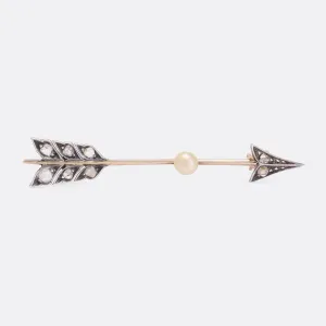 Victorian Pearl & Diamond Arrow Brooch