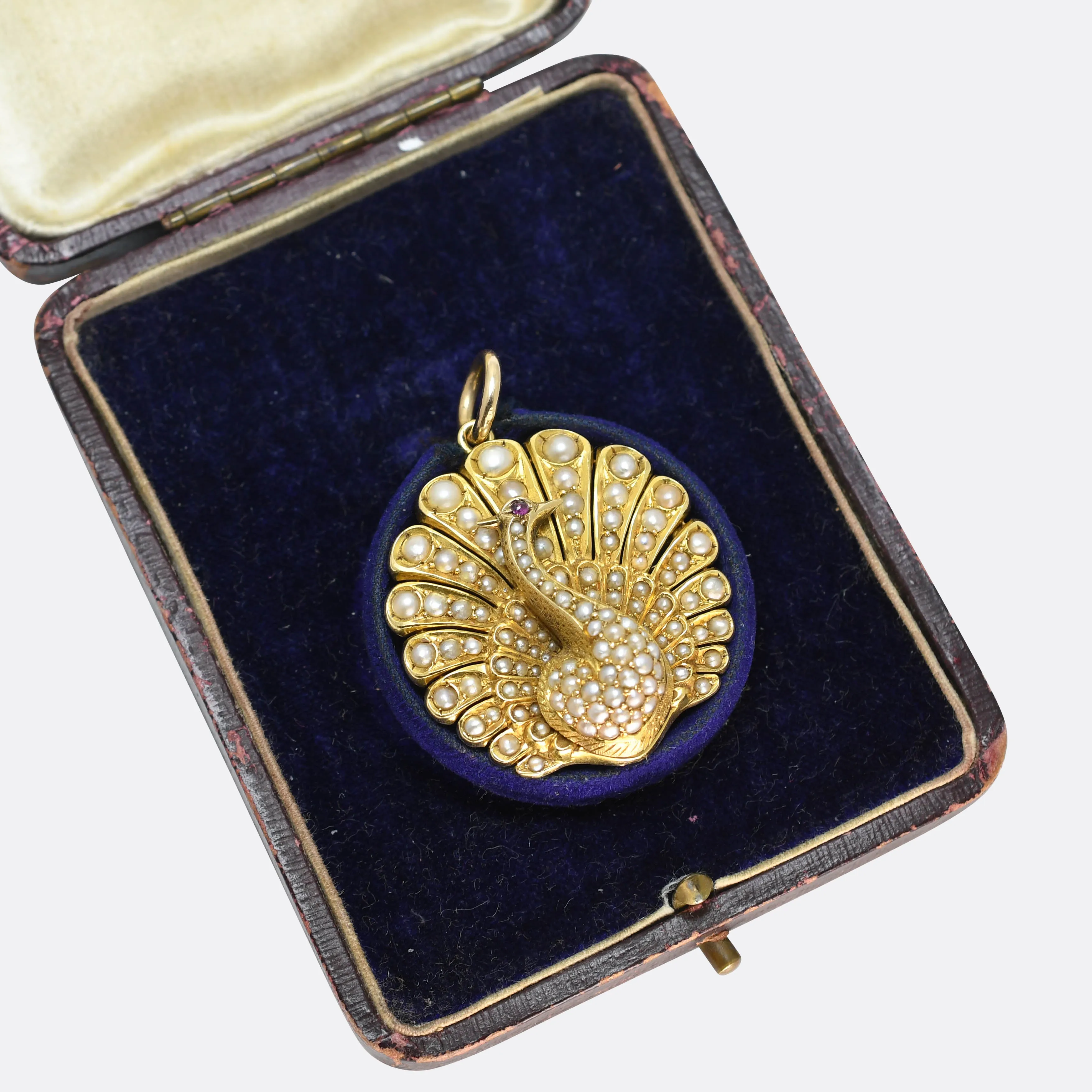Victorian Pearl & Ruby Peacock Pendant