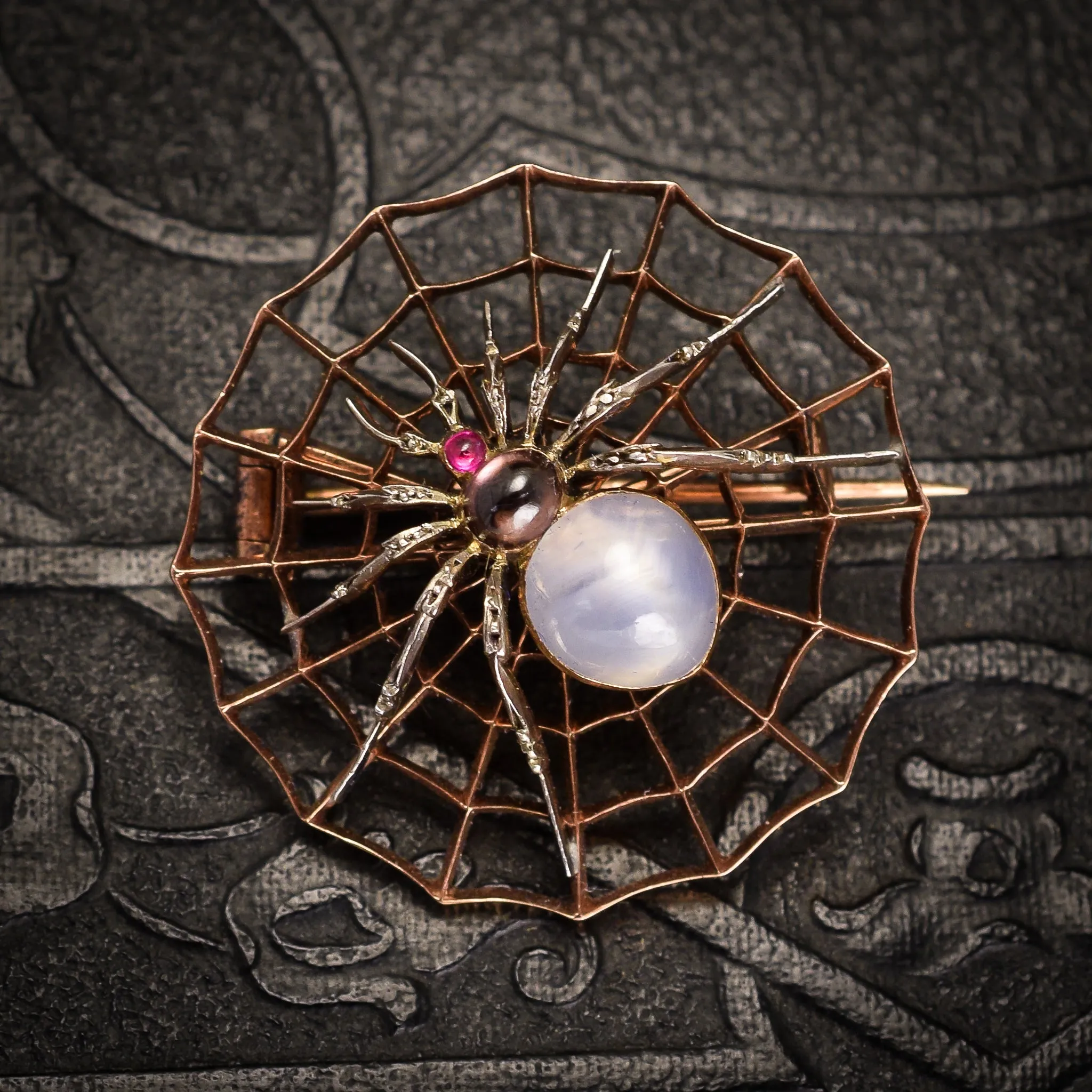 Victorian Star Sapphire Spider & Web Brooch by Carlo Giuliano