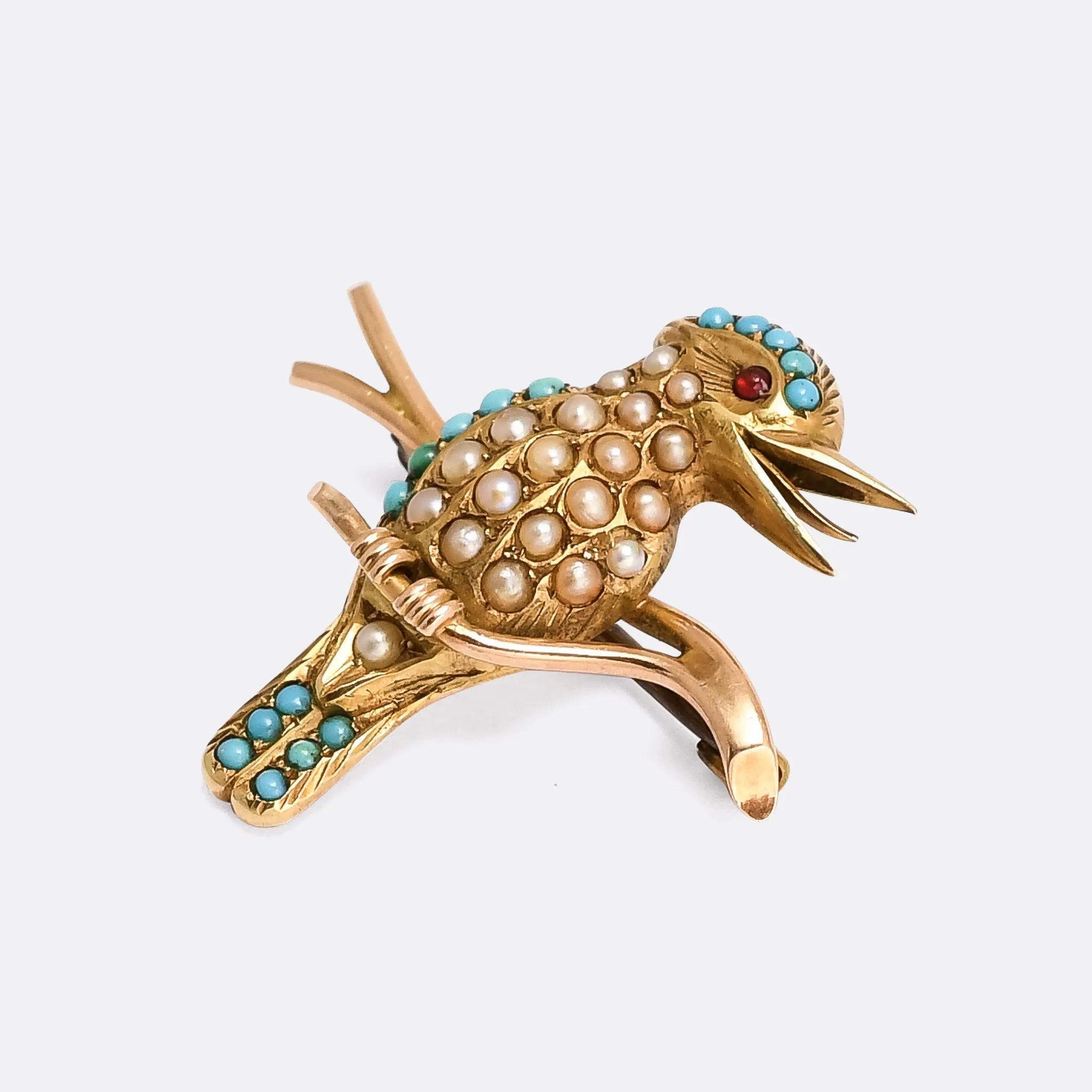 Victorian Turquoise & Pearl Kookaburra Brooch