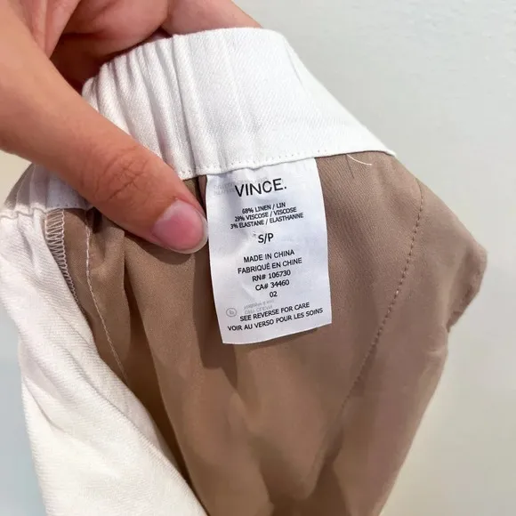 Vince Linen Blend White Elastic Waist Classic Lightweight Designer Shorts Small