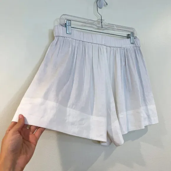 Vince Linen Blend White Elastic Waist Classic Lightweight Designer Shorts Small