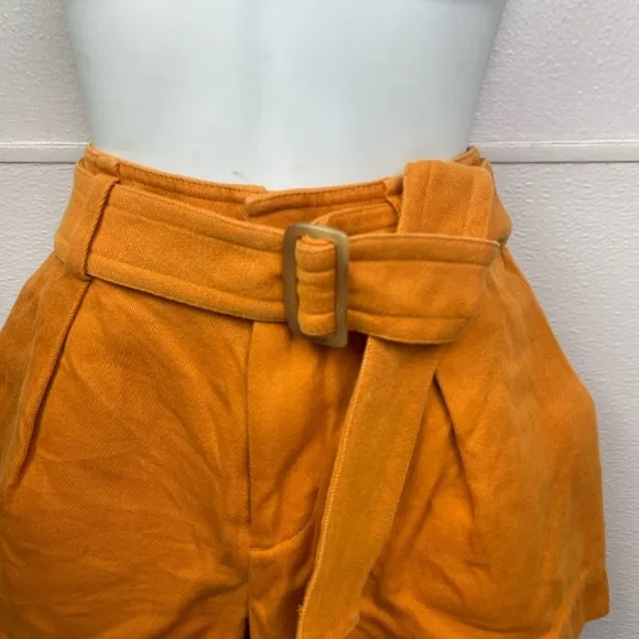 Vince Women’s Belted Twill Cotton Linen Blend High Waist Shorts Burnt Orange