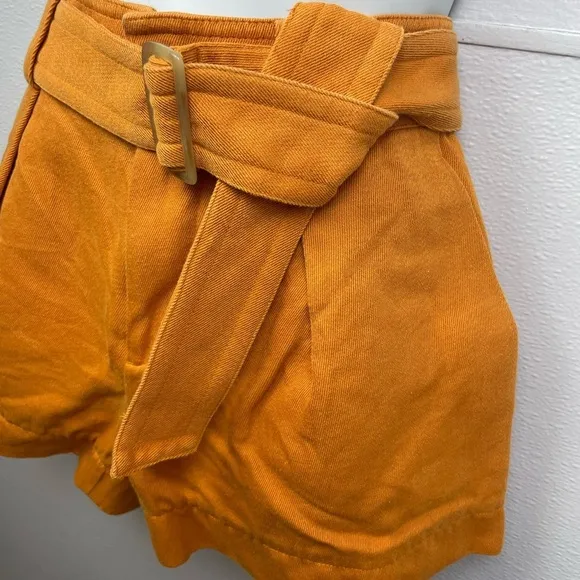 Vince Women’s Belted Twill Cotton Linen Blend High Waist Shorts Burnt Orange