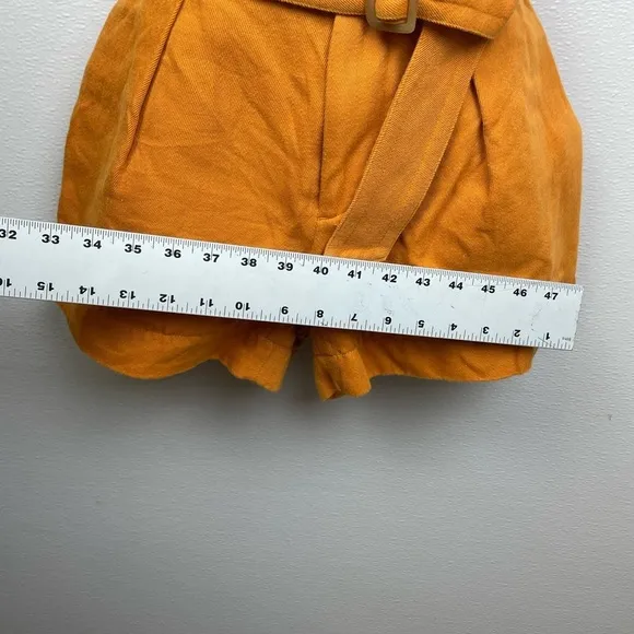 Vince Women’s Belted Twill Cotton Linen Blend High Waist Shorts Burnt Orange