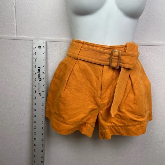 Vince Women’s Belted Twill Cotton Linen Blend High Waist Shorts Burnt Orange