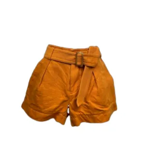 Vince Women’s Belted Twill Cotton Linen Blend High Waist Shorts Burnt Orange