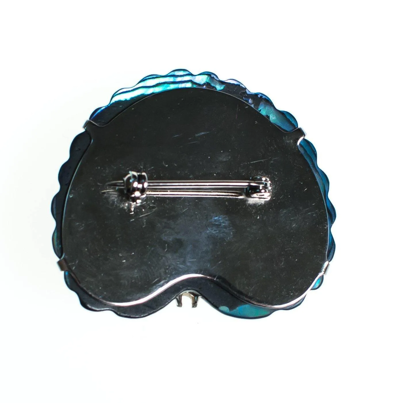 Vintage Blue Abalone Shell Silver Tone Peacock Brooch