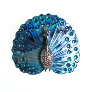 Vintage Blue Abalone Shell Silver Tone Peacock Brooch