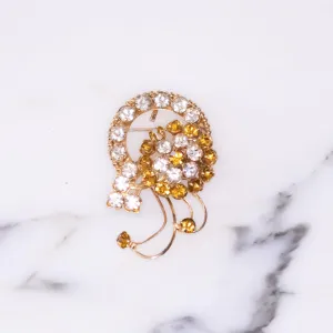 Vintage Brooch, Gold Rhinestones, Diamante Crystals, Gold Tone, Brooches and Pins