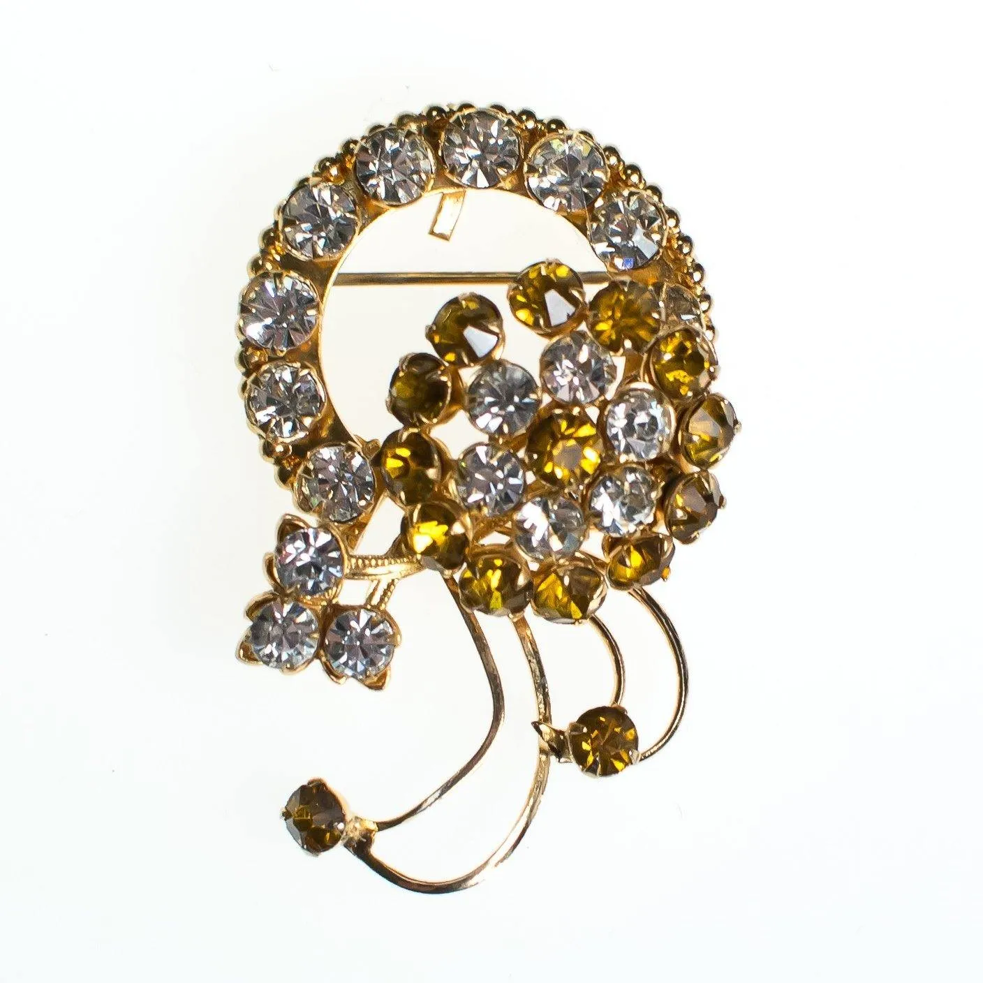 Vintage Brooch, Gold Rhinestones, Diamante Crystals, Gold Tone, Brooches and Pins