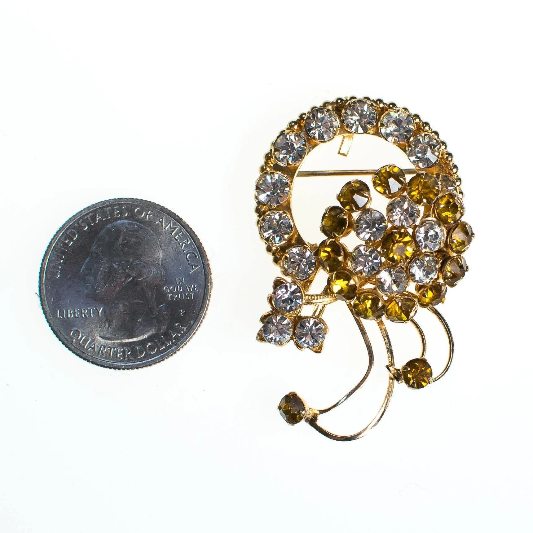 Vintage Brooch, Gold Rhinestones, Diamante Crystals, Gold Tone, Brooches and Pins