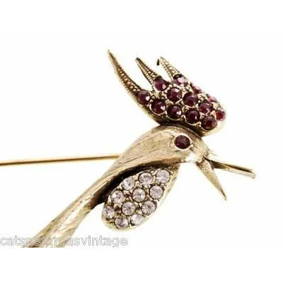 Vintage Brooch Huge Rooster w/Rhinestones Signed Jeanne 1960s