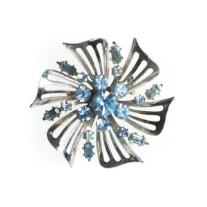 Vintage Coro Silver Pinwheel Brooch with Light Blue Rhinestones, Brooches and Pins