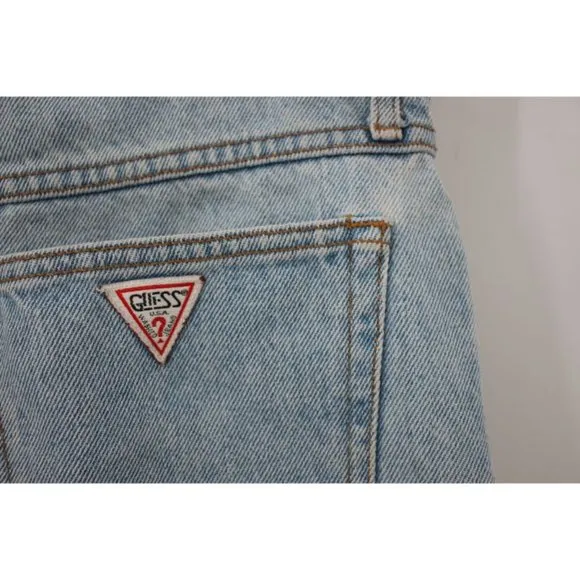 Vintage guess jean shorts Womens 2 W31 8&quot; high waisted denim blue logo pockets