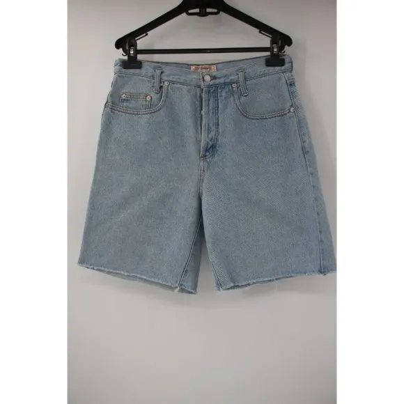 Vintage guess jean shorts Womens 2 W31 8&quot; high waisted denim blue logo pockets