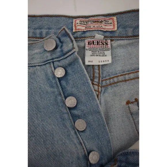 Vintage guess jean shorts Womens 2 W31 8&quot; high waisted denim blue logo pockets