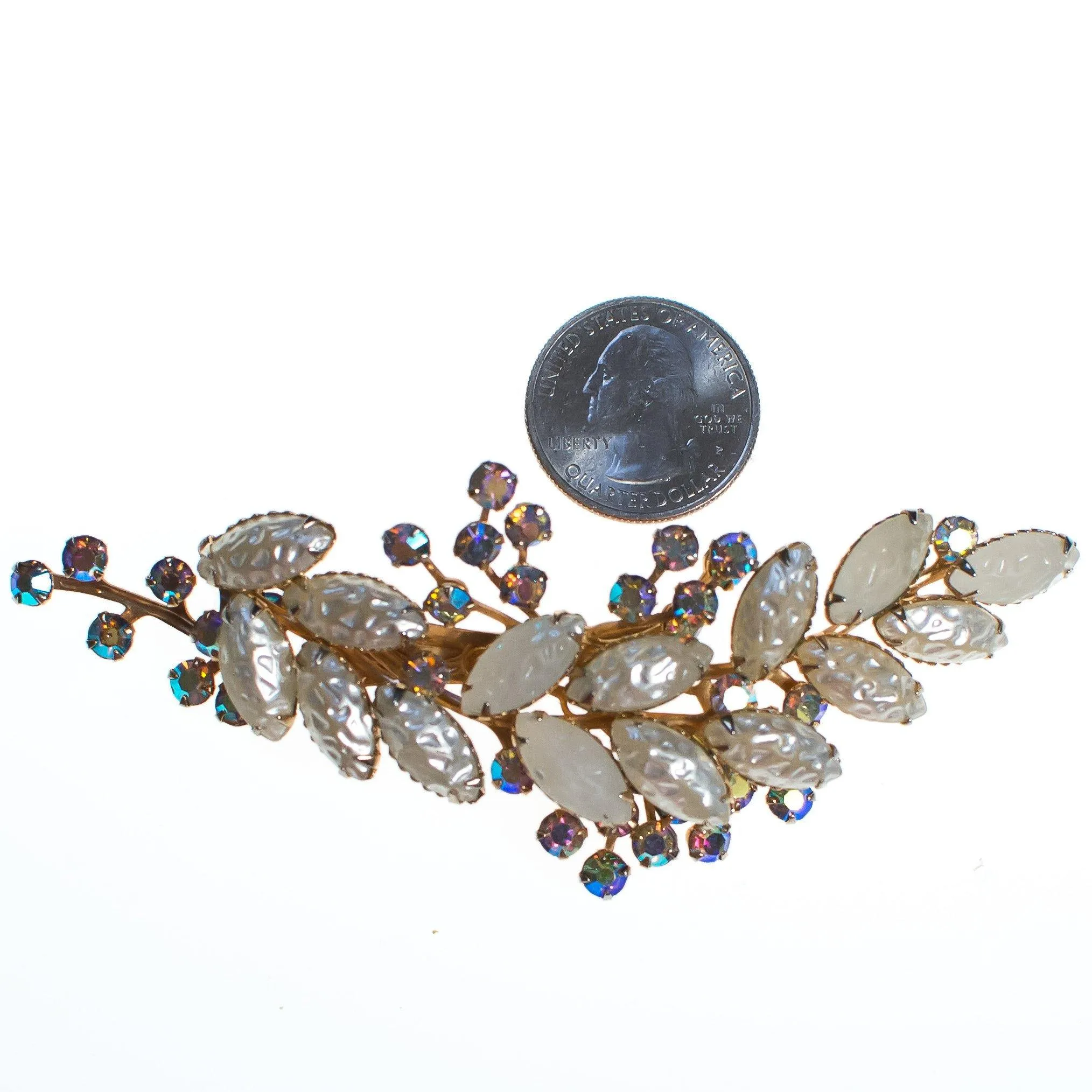 Vintage Judy Lee Brooch with Pearls and Aurora Borealis Rhinestones