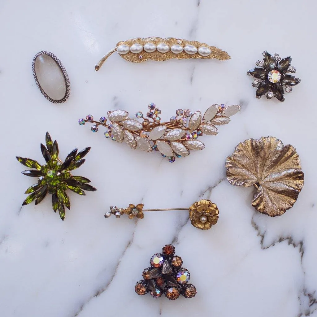 Vintage Judy Lee Brooch with Pearls and Aurora Borealis Rhinestones