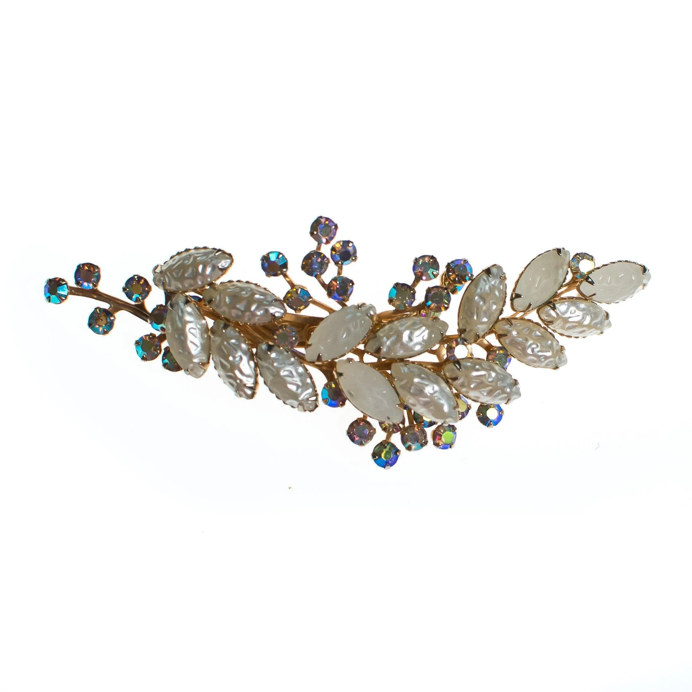 Vintage Judy Lee Brooch with Pearls and Aurora Borealis Rhinestones