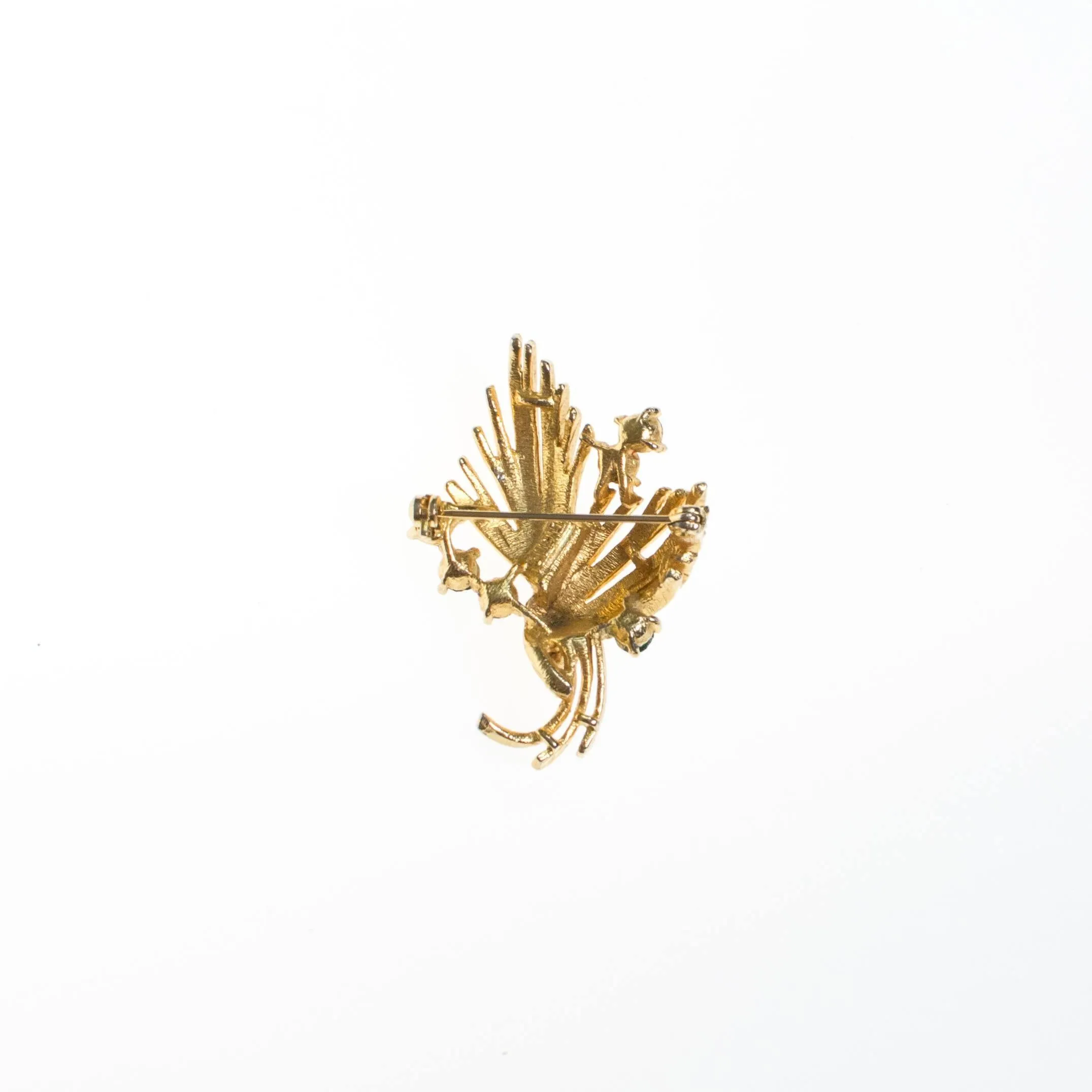 Vintage Lisner Gold Brooch with Peacock Blue Green Iridescent Rhinestones